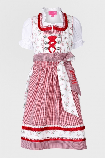 Kinderdirndl Pielenhofen ecru-rot Trachtenset 3-tlg. KrügerMadl
