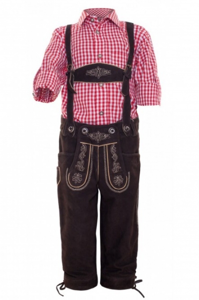 Krüger Kniebundlederhose in dunkelbraun mit Träger