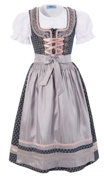 B-Ware / 2. Wahl Kinderdirndl Jugenddirndl Set Vroni blau platin silber Trachtenset 3-tlg. Marjo