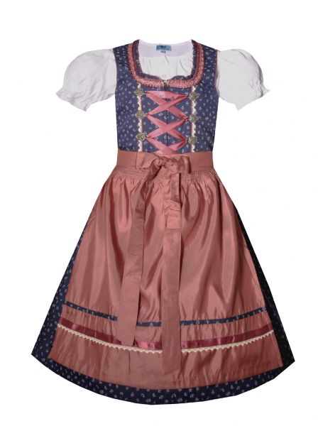 Kinderdirndl Jugenddirndl Set Iduna blau rosenholz altrosa Trachtenset 3-tlg. Marjo