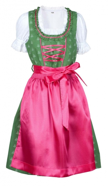 Kinderdirndl Huisheim dunkelgrün/pink Trachtenset 3-tlg.