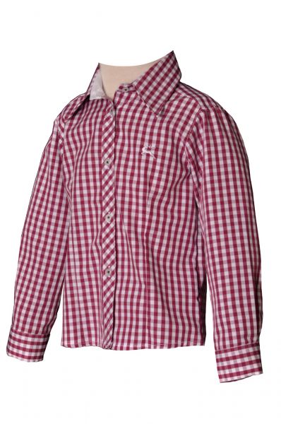 Trachtenbluse Holly dunkelrot/weiß Karo Langarm OS Trachten