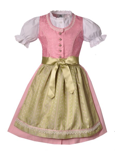 Kinderdirndl Jugenddirndl Grünhofen rosa grün Trachtenset 3tlg. Isar-Trachten