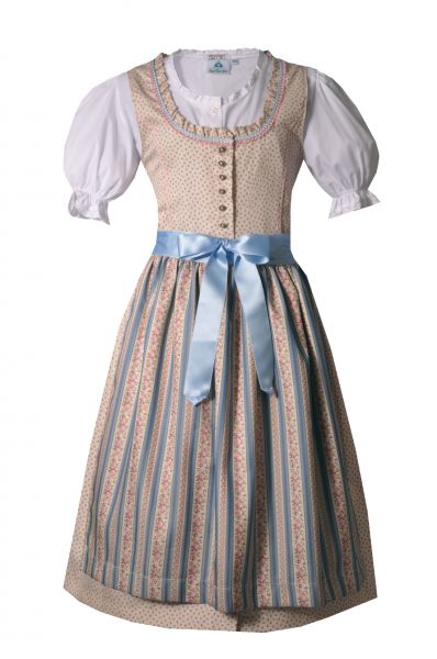 Kinderdirndl Jugenddirndl Heblesricht beige blau Trachtenset 3tlg. Isar-Trachten