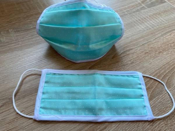 DIRNDL Stoffmaske Mund- und Nasenbehelfsmaske Punkte mint türkis weiss