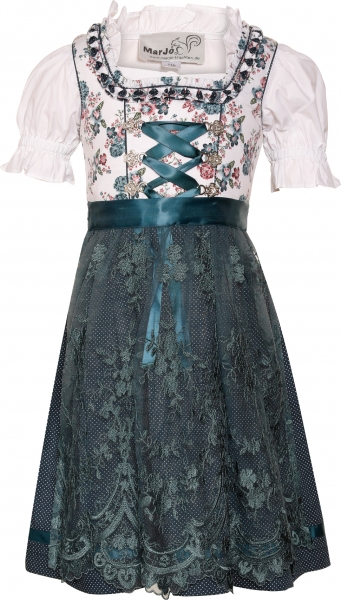 Kinderdirndl Jugenddirndl Set Dagoba weiß petrol Trachtenset 3-tlg. Marjo