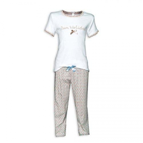 Kinder Pyjama kurzarm Zum Verlieben weiß/taupe Louis & Louisa