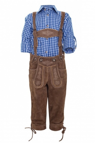Trachten Kniebundlederhose Kinder hellbraun mit Träger von Krüger