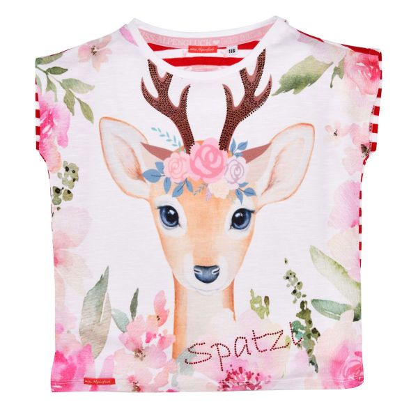 Kinder T-Shirt Spatzl Miss Alpenglück Rehkopf rot weiß Bondi