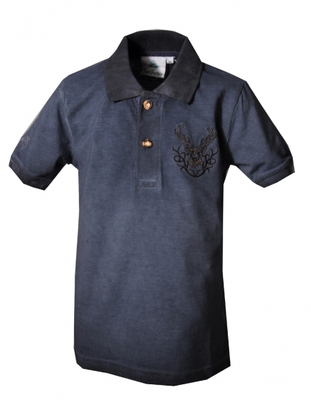 Kinder Trachten Polo Shirt Glött blau Isar Trachten