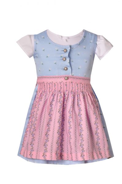 B-Ware / 2. Wahl - Kinderdirndl Anna blau rosa Trachtenset 3tlg. Turi Landhaus