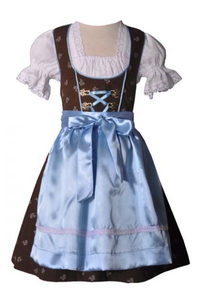Kinderdirndl Carla braun blau 3-tlg. Trachtenset