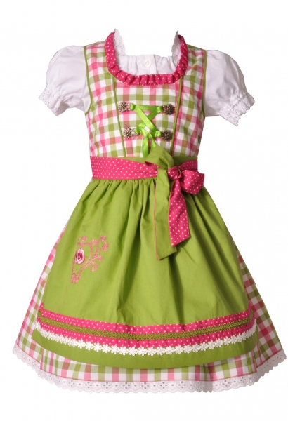 Kinderdirndl Hohenfurch grün pink karo Trachtenset 3-tlg v. Bayer Madl
