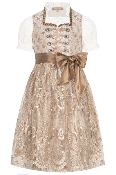 Kinderdirndl Set Kalinda beige braun geblümt Trachtenset 3-tlg. Krüger