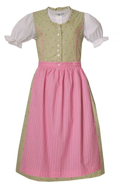 Kinderdirndl Jugenddirndl Rannertshausen grün rosa pink Trachtenset 3tlg. Isar-Trachten