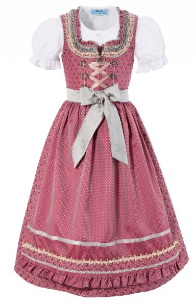 B-Ware / 2. Wahl - Kinderdirndl Jugenddirndl Set Mirena light berry silber Trachtenset 3-tlg. Marjo