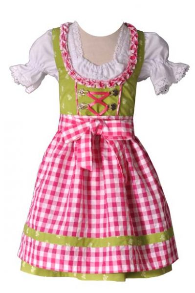 Kinderdirndl Emma grün/pink 3-teiliges Trachtenset