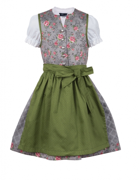 Kinder- und Teeniedirndl grau / grün Trachtenset 3-tlg.
