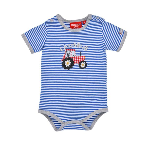 Baby Trachtenbody Traktor Gipfelkraxler blau gestreift halbarm Bondi