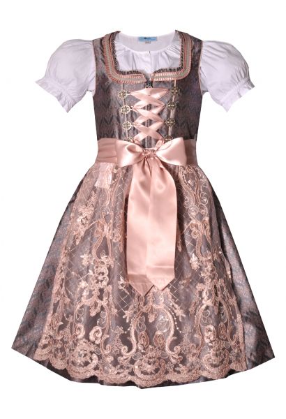 Kinderdirndl Jugenddirndl Set Eleonora anthrazit grau rosa Trachtenset 3-tlg. Marjo