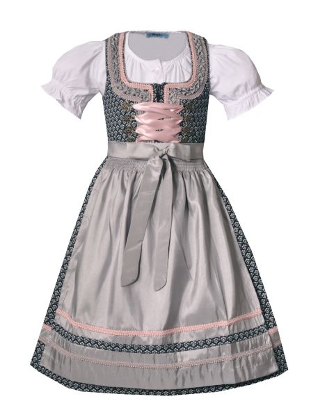 Kinderdirndl Jugenddirndl Set Vroni blau platin silber Trachtenset 3-tlg. Marjo