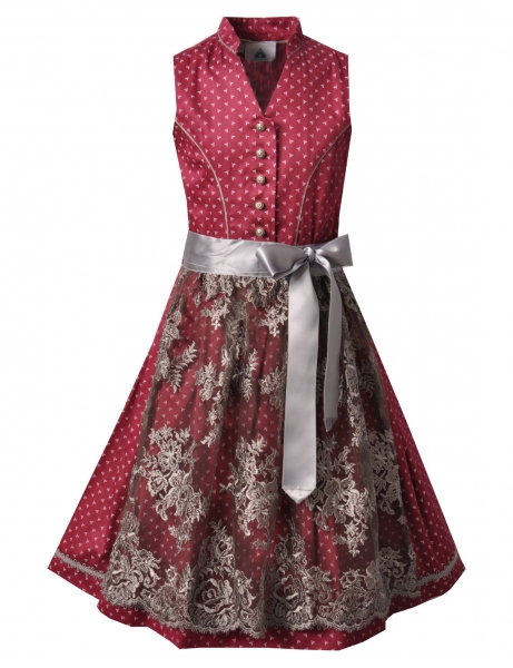 Kinderdirndl Jugenddirndl Freudenberg bordeaux rot mit Spitzenschürze grau Isar-Trachten
