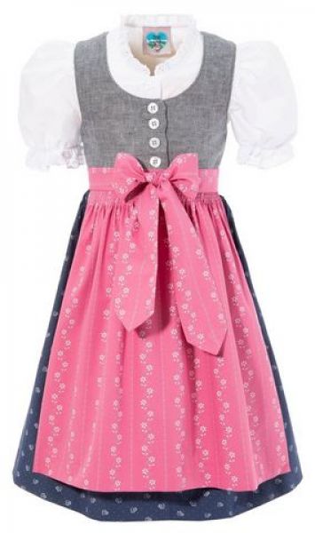 Kinderdirndl Halstätter Dirndl grau blau rosa Set 3-tlg. Turi Landhaus