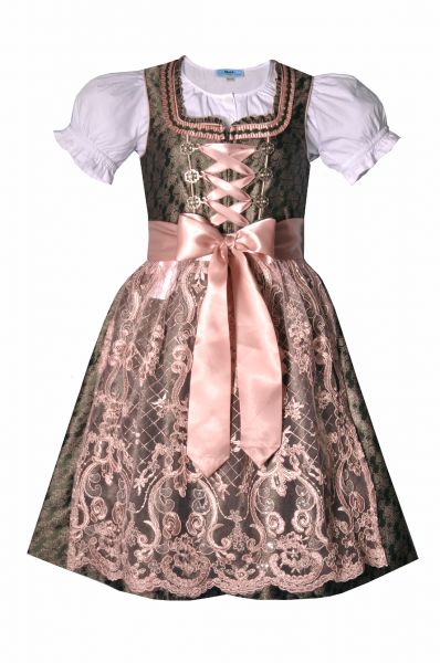 Kinderdirndl Jugenddirndl Set Eleonora grün dunkelgrün rosa Trachtenset 3-tlg. Marjo