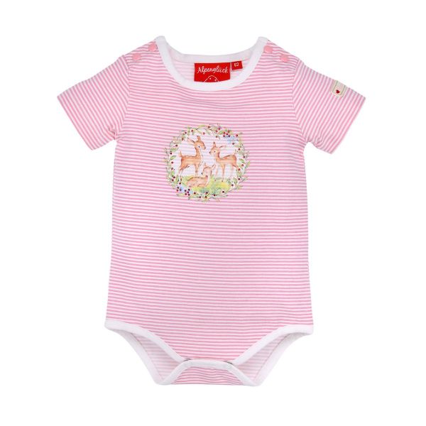 Baby Trachtenbody halbarm geringelt "Bambi" rose / weiß Bondi