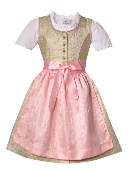 Kinderdirndl Jugenddirndl Hallerschneid grün rosa Trachtenset 3tlg. Isar-Trachten