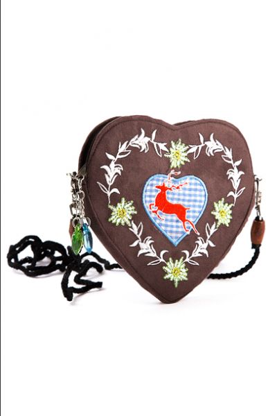 Dirndltasche braun/blau/rot Herz